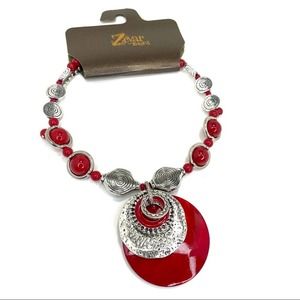 Zevar by Treska Statement Red Pendant Necklace Multi Strand